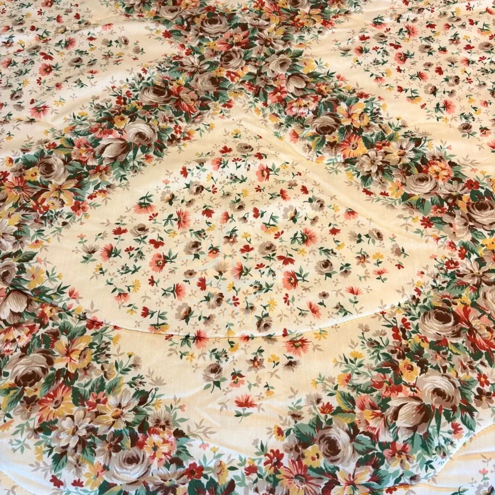 Vintage JCPenney Floral Trellis Quilted Bedspread Cottagecore Rose Queen